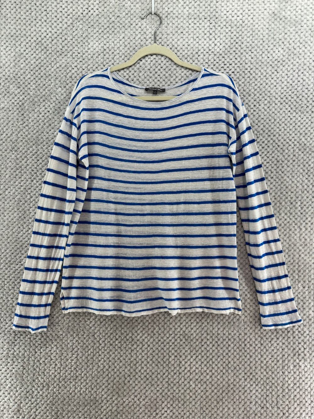 Michael Stars Linen Stretch Top Womens S White Blue Striped Nautical